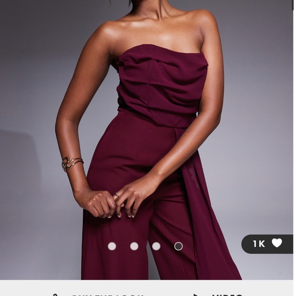ASOS DESIGN bandeau chiffon bodice tailored pants jumpsuit in burgundy - Picture 1 of 4